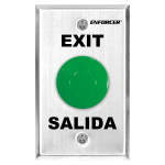 Seco-Larm Request-to-Exit Plate with green mushroom cap push button, “Exit” and “Salida,” DPDT